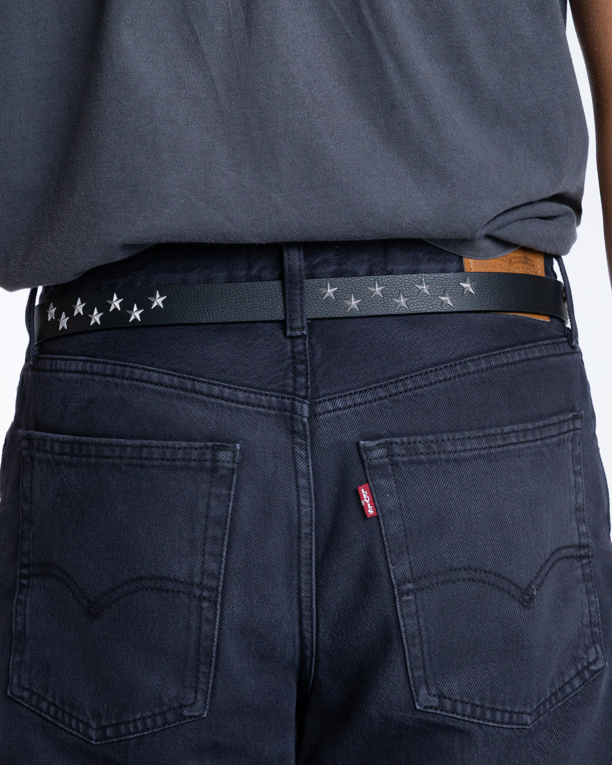Ad Astra Noir skinny black vegan leather star stud belt, view 7