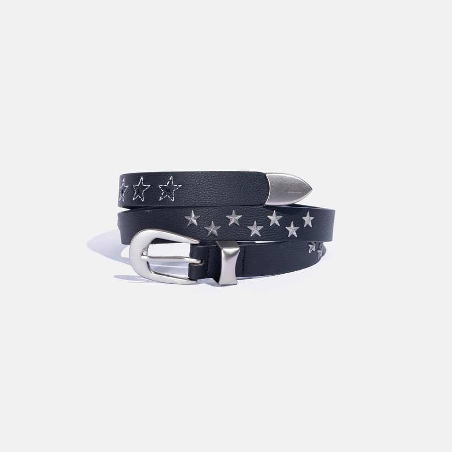 Ad Astra Noir skinny black vegan leather star stud belt