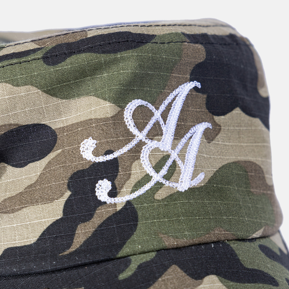 Ad Astra Camo cadet hat with embroidered AA logo, studded brim and pins, view 7