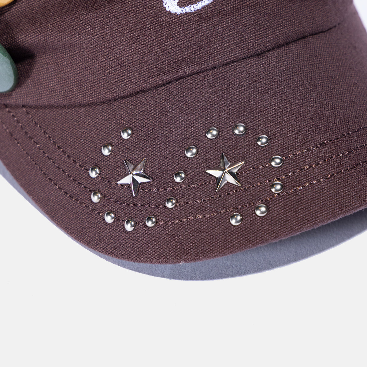 Ad Astra Brown cadet hat with embroidered AA logo, studded brim and pins, view 6