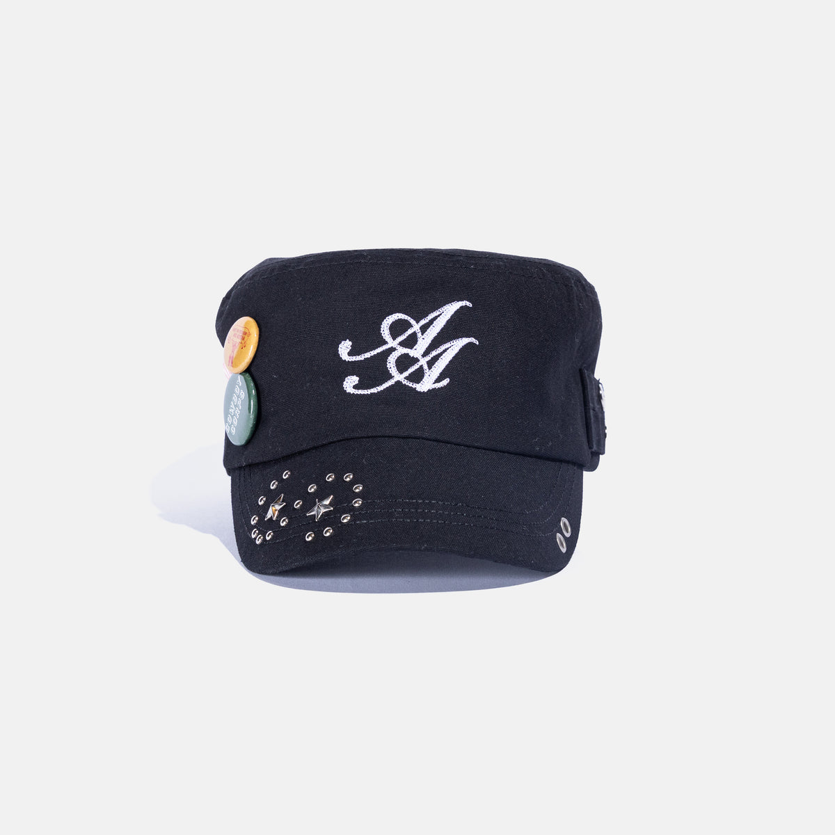 Ad Astra Black cadet hat with embroidered AA logo, studded brim and pins