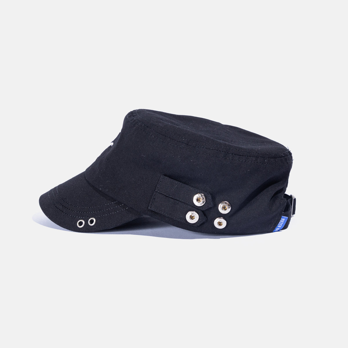 Ad Astra Black cadet hat with embroidered AA logo, studded brim and pins, view 3