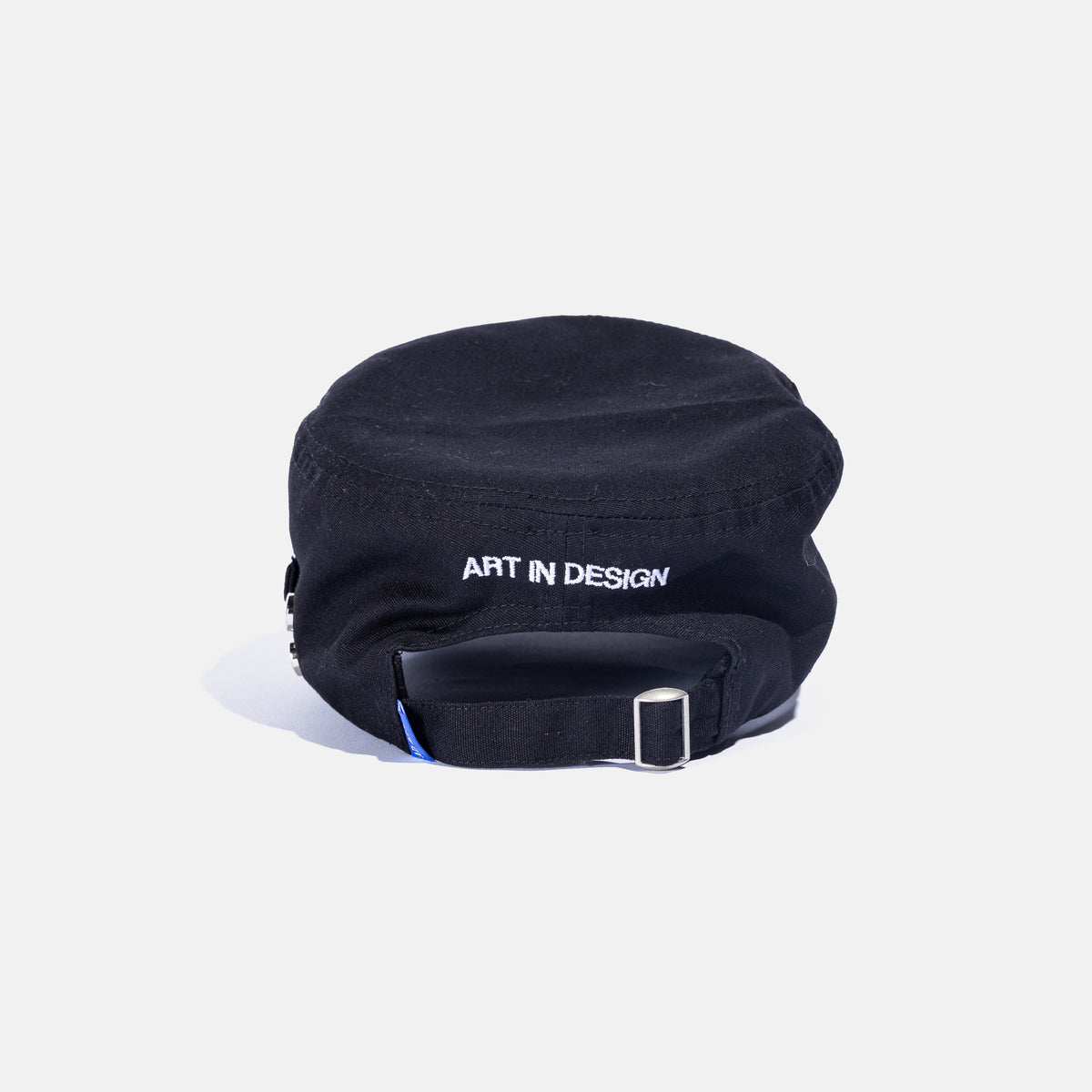 Ad Astra Black cadet hat with embroidered AA logo, studded brim and pins, view 4
