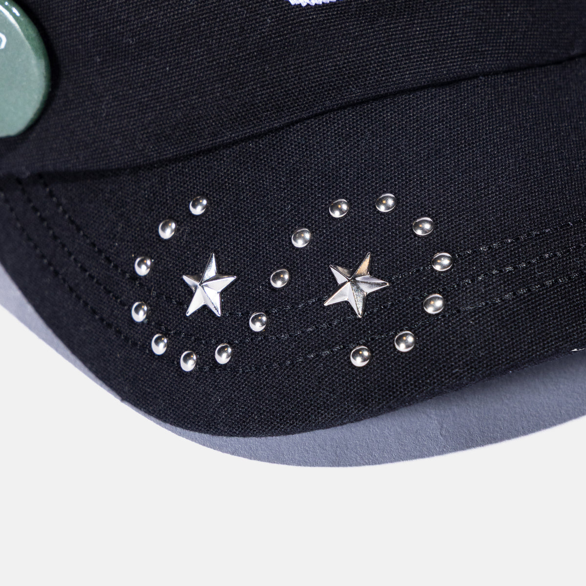 Ad Astra Black cadet hat with embroidered AA logo, studded brim and pins, view 6